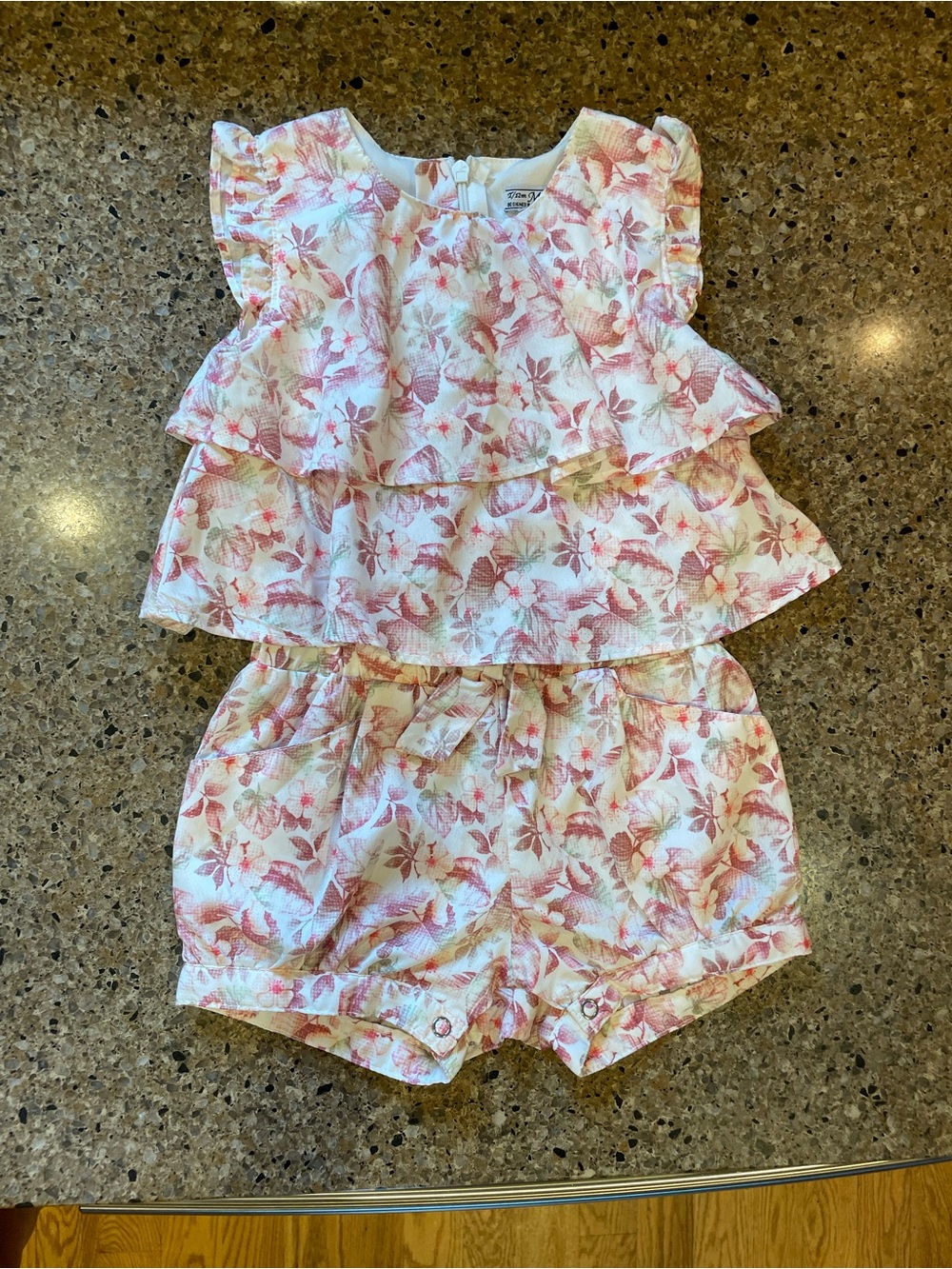 Mayoral Pink and White Floral Ruffle Romper